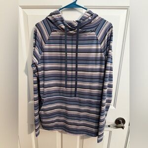 Title Nine Crossover High Neck Striped Hoodie Blue Purple Thumb Holes Size M